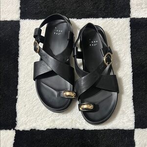 A New Day Black Sandals with Gold Buckles